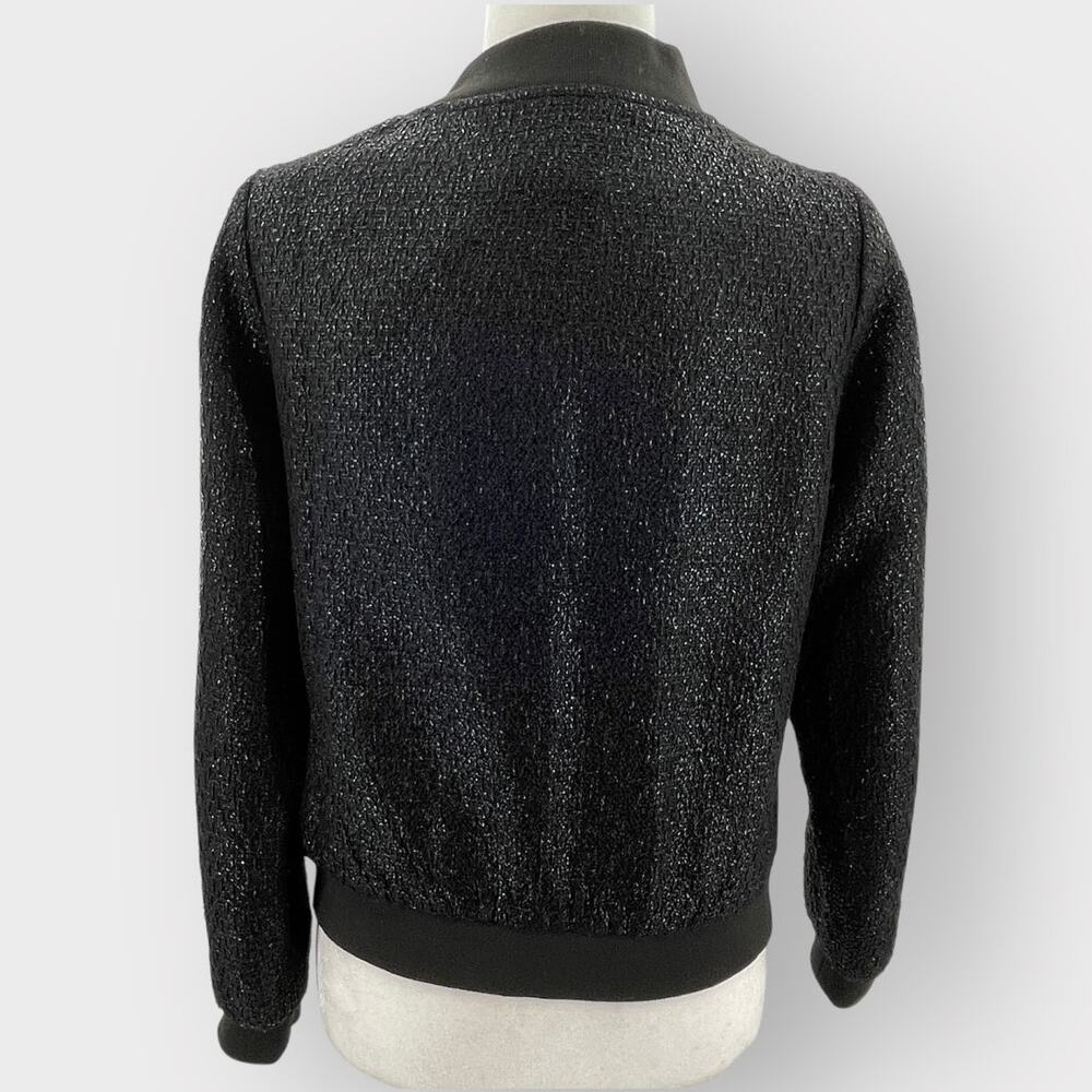 Molly Bracken Black Knit Metallic Textured Lightweight Lined Bomber Jacket M - Picture 3 of 11